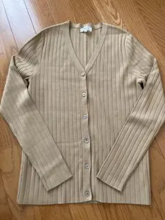 PLST リブ編み Vネックカーディガン M ベージュ