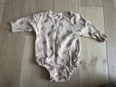 ベージュ クマプリント ロンパース