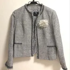 23区　シャインツイードジャケット　ノーカラー　グレー　38　美品