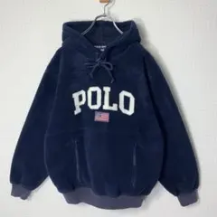 00s ポロスポーツ ボアパーカー 国旗刺繍 アーチロゴ ネイビー ポケット