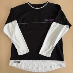 レイヤード風 長袖カットソー ブラック×ホワイト