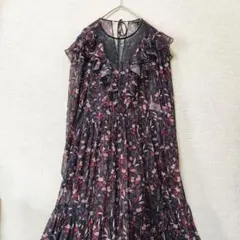 フォレストフラワー　ラッフルワンピース　ドレス　マキシ丈