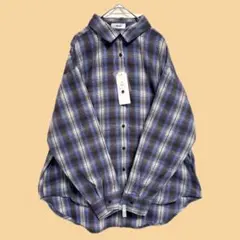 新品未使用☆ブルー☆起毛チェックシャツ☆ブラウス襟☆羽織☆チュニックシャツ