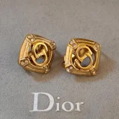 クリスチャンディオールイヤリング スクエア　 ロゴ ラインストーン ゴールド