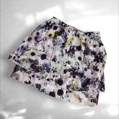 ポールスミス　花柄フレアスカート フリルギャザーフェミニン清楚　パープル（A1のサムネイル
