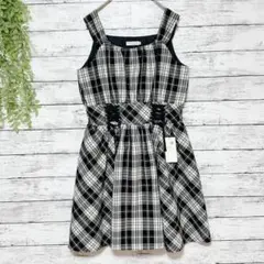 A820　アースミュージックアンドエコロジー　白黒チェック　ワンピース　Ｍ