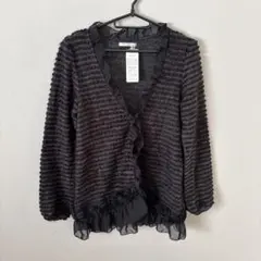 新品　axes femme グレーブラック　レース　薄手　ニット　カーディガン
