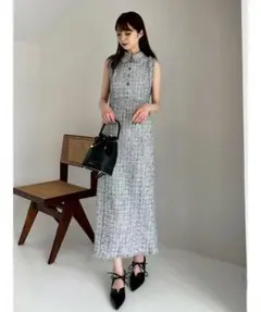 FRAY I.D フリンジ デザイン ツイード ポロ ワンピース ノースリーブ