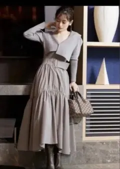 スナイデル　ベルトオンボリュームギャザースカート　サイズ0 グレー