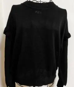 earth　music＆ecology★黒 ★フリル袖★ ニットセーター