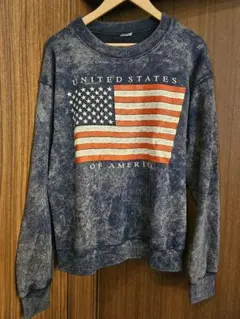 90s アメリカ国旗 スウェット　トレーナー　ブリーチ　古着　USA製のサムネイル