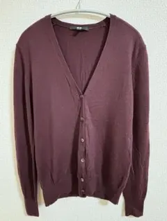 エクストラファインメリノ　Vネックカーディガン　ワインレッド　Mサイズ