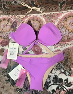 【新品インポート】ROSAPOIS パープルベージュのホルダーネックビキニ M