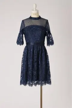 新品タグ付きLily Brown ネイビー刺繍オケージョンドレス