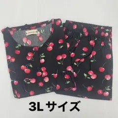 新品63945ブラック黒 3Lサイズ チェリー柄ゆったり半袖パジャマ8分丈パンツのサムネイル