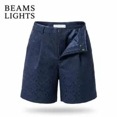 美品 BEAMS LIGHTS ジャガード ワンタック ショートパンツ 36 紺のサムネイル
