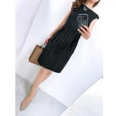 美品YOKO CHAN パールワンピース ブラック38コクーンシルエット 美品□YOKO CHAN□バックパールのワンピース□黒□ 38□定価5.2万