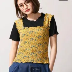 WEGO BROWNY ブラウニー 小花柄 シャーリングキャミソール 黄色 Fのサムネイル