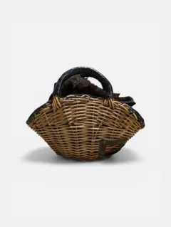 美品 ebagos エバゴス 紅籐 カゴバッグ ebagosキャンバス・かご袋・ハンド（A4カゴ袋）防水キャンバス×紅籐
