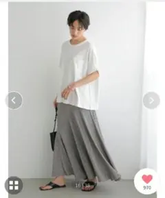 アメリカンホリック切り替えロングフレアスカート　チャコールグレー