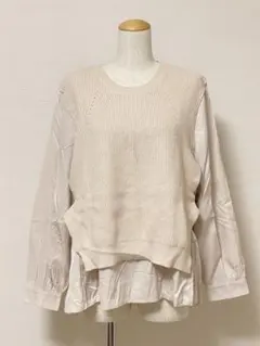 レイヤード風 異素材 ニット レディース ニットベスト風 ベージュ トップス