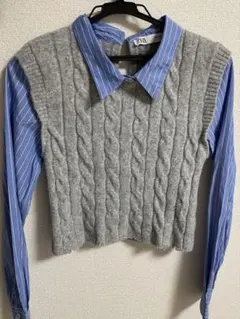 ZARA 重ね着風　シャツ　ニットベスト