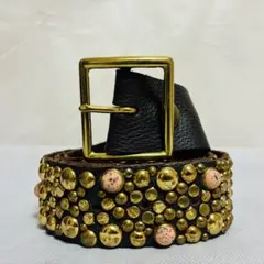 USAスタッズベルト　ランダムスタッズ　ブラウン　ゴールド　ピンク　ヴィンテージ