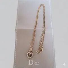 クリスチャン ディオールネックレス ハート ラインストーン ゴール 希少 箱つき