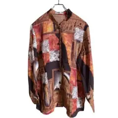 ヴィンテージ　柄シャツ　昭和レトロ　used 日本製　シャツ　ポリシャツ　古着