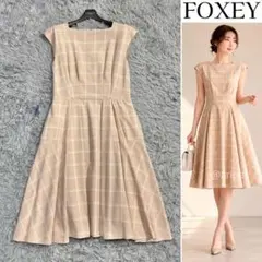 Y49 美品 L フォクシー ストレッチ Aライン リボン ワンピ レディース