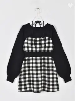evelyn リボンチェックタイトOP ワンピース ブラック