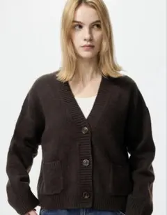 UNIQLO ユニクロ スフレヤーンショートカーディガン ブラウン M