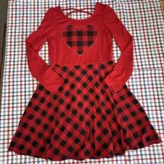 赤黒チェック柄ハートワンピース 120cm~ クリスマス
