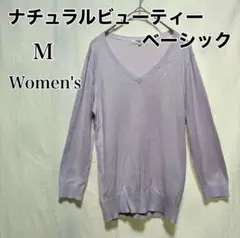 ナチュラルビューティーベーシック/Vネック薄手ニット/M/ラベンダー/春ニット