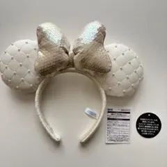 【新品 タグ付】ミニー カチューシャ ホワイト スパンコール キルティング