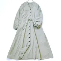 美品　アーバンリサーチ　Vネック　ドロスト　ロングワンピース　長袖　グリーン　S