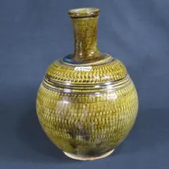 古相馬 上野目 飴釉 飛鉋 壺 徳利 花器 民藝 時代物 美品 B