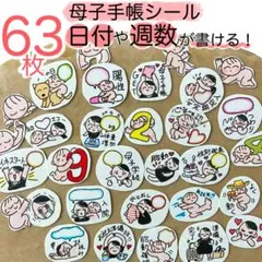 マタニティフレークシール　母子手帳シール　赤ちゃん　記録　63枚 匿名配送