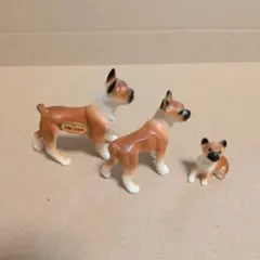 ボーンチャイナ ボクサー犬 フィギュア 3体セット 昭和 레트로