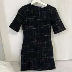 黒と黄色のチェック柄 半袖ワンピース