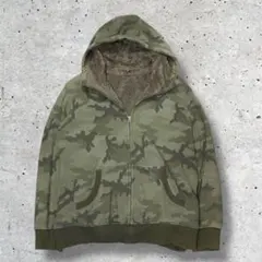 00s old uniqlo 迷彩 ジップパーカー 裏ボア y2k ポーカーズ