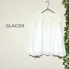 美品【GLACIERグラシア】長袖　ブラウス　レース　透け感　白　ビジネス　Mのサムネイル