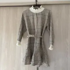 韓国　チェック柄　ワンピース（長袖）