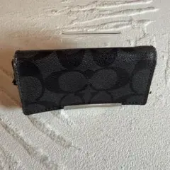 COACH　コーチ　シグネチャー柄　キーケース　ブラック