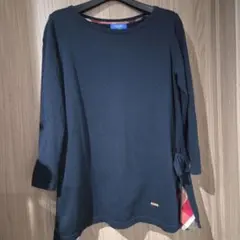 ④ブルーレーベルクレストブリッジ☆ニット☆セーター☆ネイビー☆七分袖☆コットン