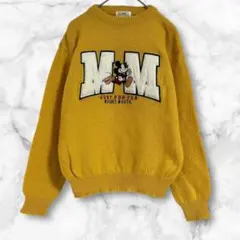 ミッキーマウス　セーター　長袖ニット　クルーネック　イエロー　刺繍　XS相当