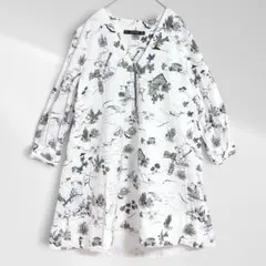 t2715【ザラベーシック】総柄チュニックブラウス 七分袖 グラフィック 白 Sのサムネイル