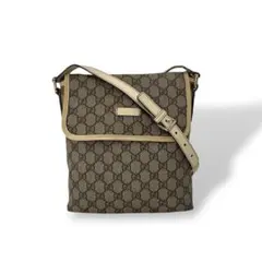 グッチ　ショルダーバッグ　ポシェット　GGスプリーム　革ロゴ　ベージュ　PVC