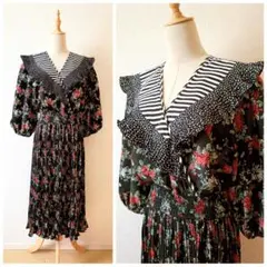 スーザンフレイス 花柄フリルワンピース プリーツスカート ヴィンテージドレス