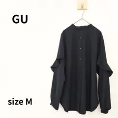 GU　ラッフルスリーブブラウス　長袖　M　ブラック　2593